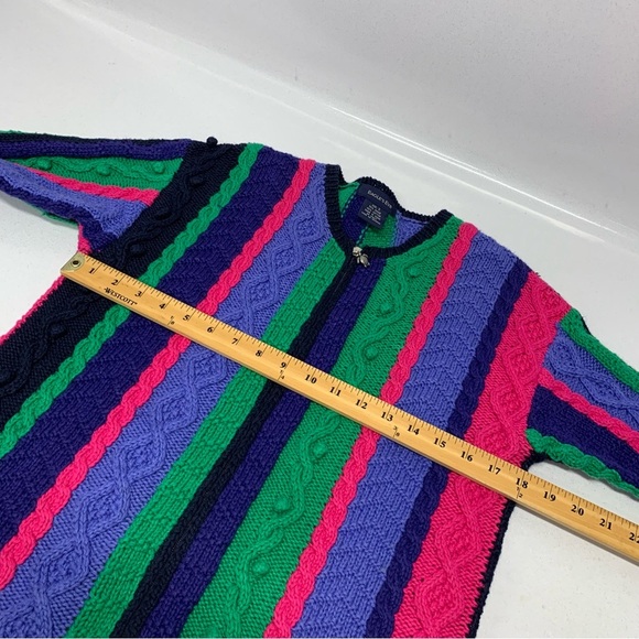 Vtg Eagle Eye Cable Knit Sweater Woman Small Full Zip Rainbow Cotton Rami Warm - Picture 11 of 12